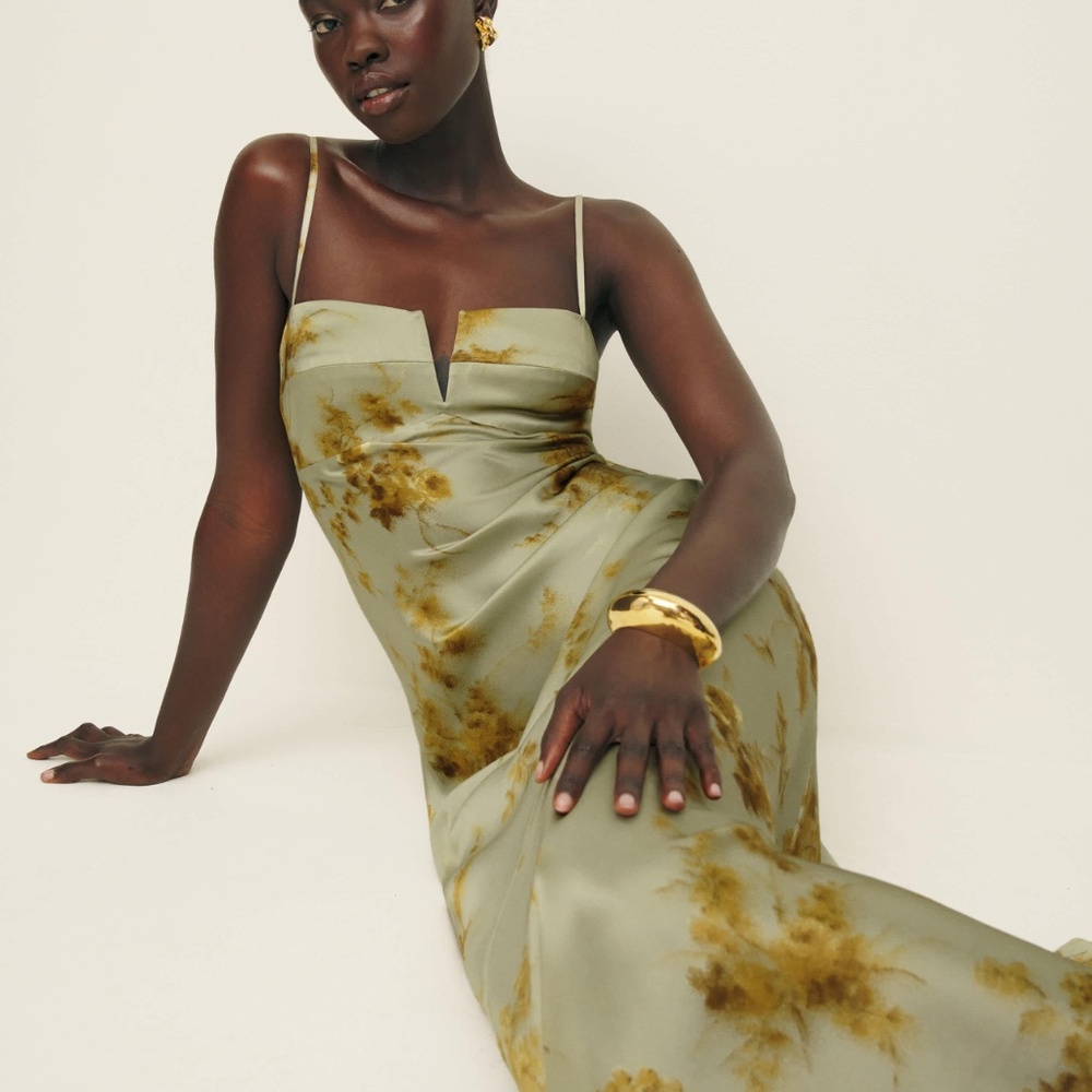 Reformation Brie Silk Dress Golden Hour